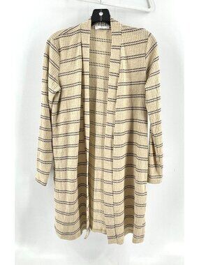 Nic & Lulu Open Drape Front Beige Striped Lightweight Cardigan Sweater Size S